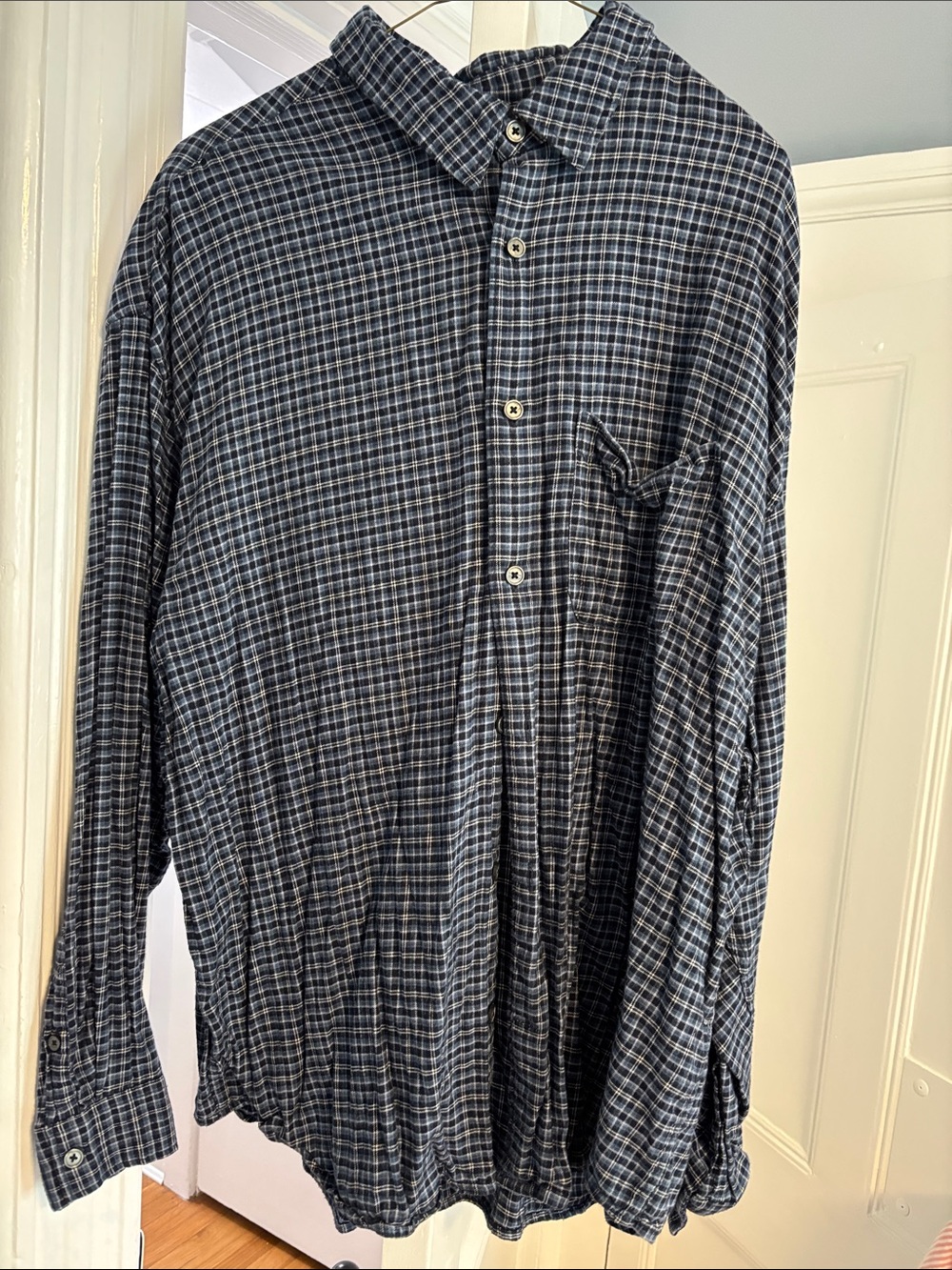 H&M Navy and Gray Plaid Long-Sleeve Button‑Down Shirt